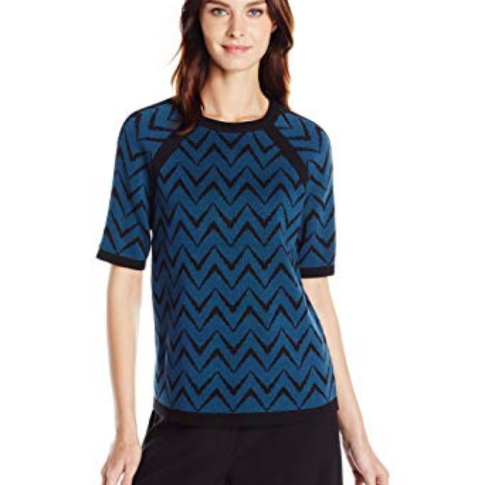 Anne Klein Chevron Short Sleeve Sweater Tee
